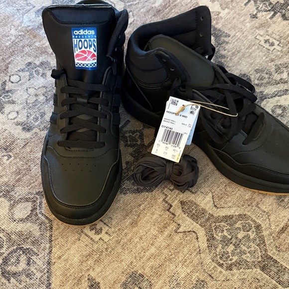 Adidas Men's Black High-Top Sneakers with Blue Patch - Picture 1 of 5